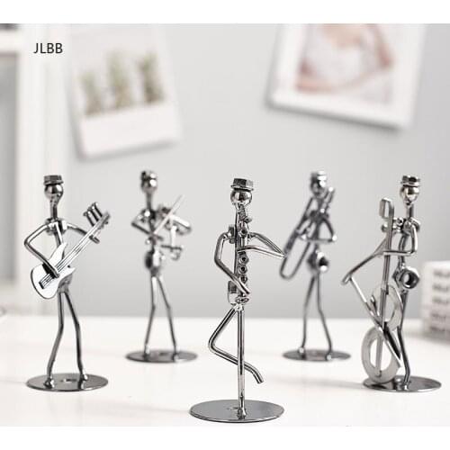 Home Decoration Musical Instrument Figurine Ornament Iron Music Man Figurines Christmas Gift Set of 8pcs Mini Band Sculpture