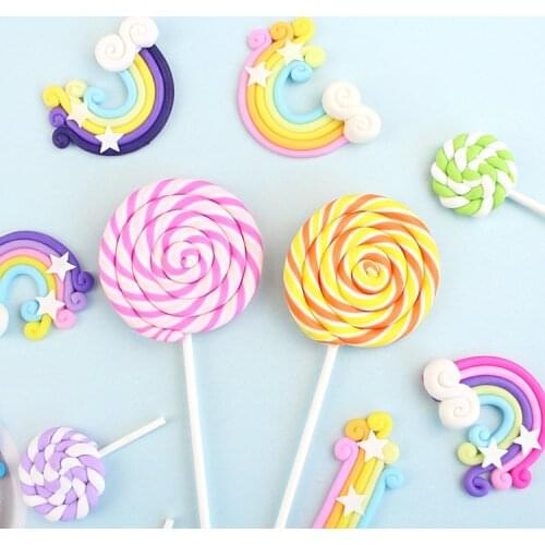 Artificial Soft Clay Lollipop Cake Topper Creative Sweet Cupcake Decor One 1st Cake Decor Happy Birthday Decor Kids Boy Girl Adu