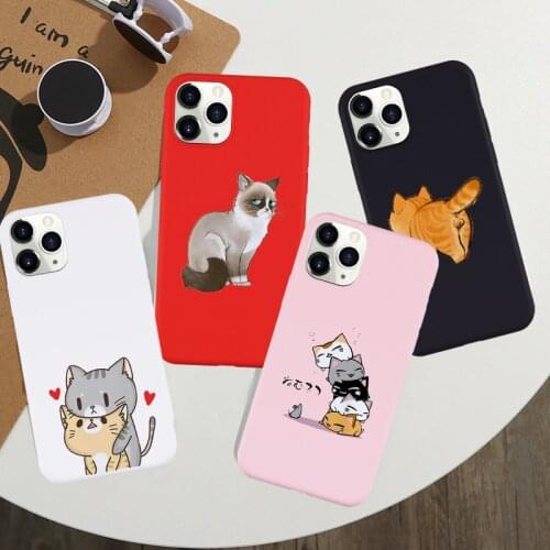 JAMULAR Cute Cartoon Cat Phone Case For iPhone 11 Pro XS MAX SE 2020 XR X 7 8 6Plus Animal Pattern Soft Silicone Cover Matte Bag