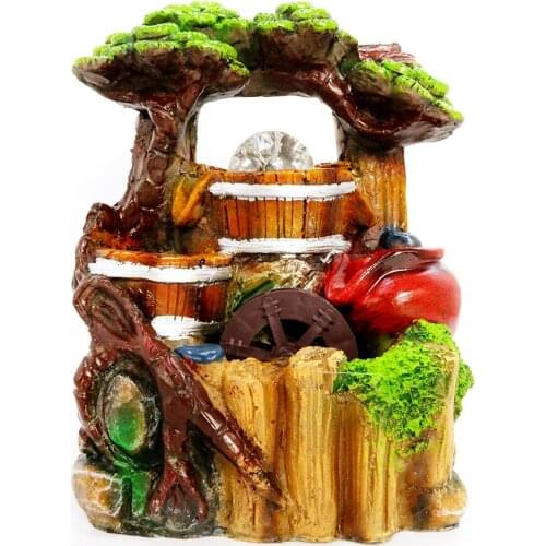 20cm Resin Rockery Waterfall Fountain Feng Shui Flowing Water Landscape Ornament Home Office Desktop Decoration Meditation Craft