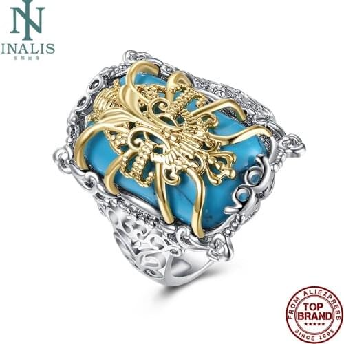INALIS Square-Shape Chinese Style Rings For Women With Blue Kallaite Anniversary Upscale Luxury Ring Fashion Jewelry New Arrival