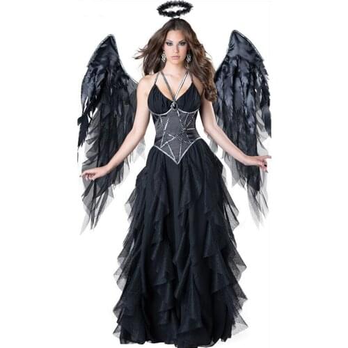 Halloween Vampire Dark Angel With Wings Costume Cosplay Character Play Witch Demon Costume