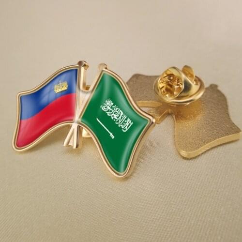 Liechtenstein and Saudi Arabia Crossed Double Friendship Flags Lapel Pins Brooch Badges