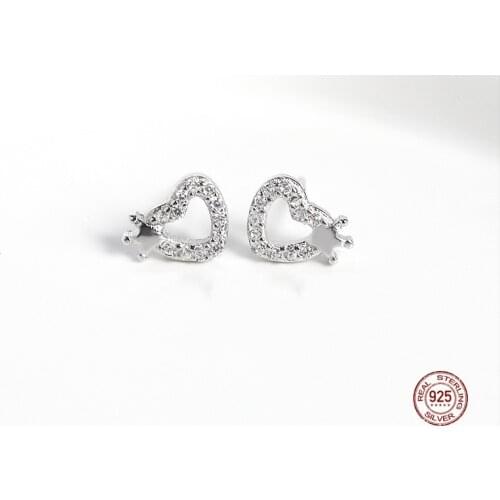 LKO 925 Sterling Silver Inlay Synthetic Diamond Zircon Stud Earrings Fashion Personality Crown Love Jewelry For Women Gift