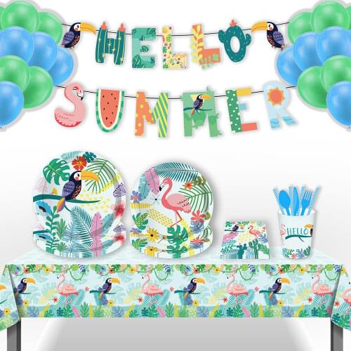 MM099 Hawaii Beach Hot Theme Toucan Flamingo Party Holiday Disposable Tableware Sets Summer Beach Party Suplies Decorations