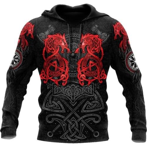 Red Fenrir Viking Wolf Tattoo 3D Full Printed Mens Hoodie Harajuku Unisex Casual Pullover Streetwear DY144
