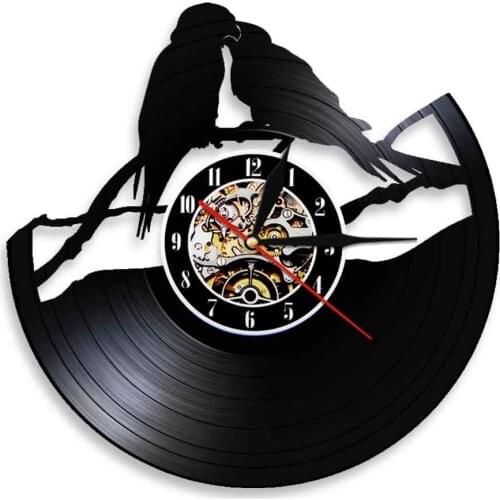 Cockatoo Parrot Feather Bird Vinyl Record Wall Clock Modern Design Animal Artwork Home Decor Carved Album Music Record Clock