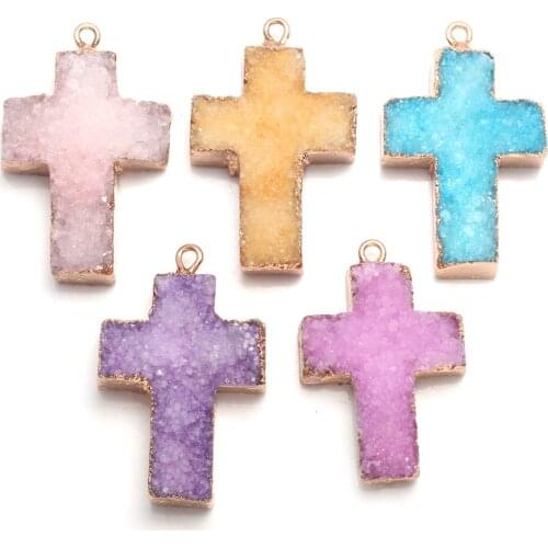 Natural Semi Precious Stone Pendant Cruciform Crystal Agates For Jewelry Making DIY Necklace Bracelets Package Sale