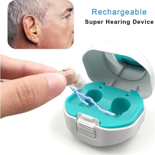 Mini Rechargeable Hearing Device Small Inner Ear Invisible Sound Amplifier with Recharging Base for the Elderly