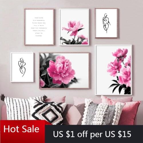 Peony Flower Abstract Women body line Nordic Prints Art Canvas Painting Wall Decor Pictures For Posters Aesthetic Room Decorativ