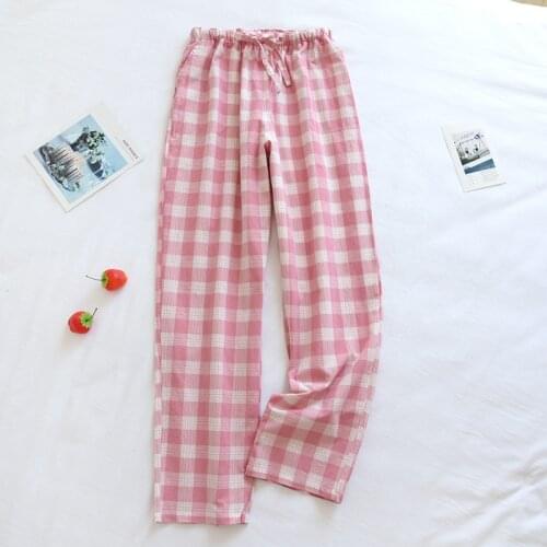 100% Cotton Comfortable Pajamas Pants For Women New Spring Autumn Couples Sleepwear Loose Large Size Plaid Female Trousers