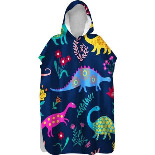 Dinosaur Pattern Microfiber Beach Poncho Towel Towel Quick Drying Cloak Bath Towel Outdoor Diving Warm Coat Changing Bathrobe