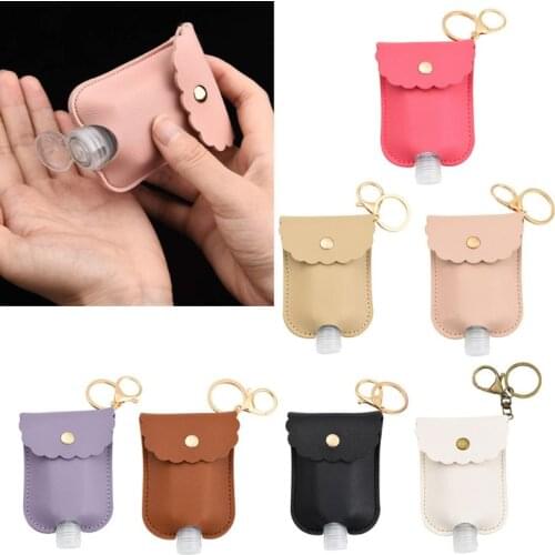 60ml Portable Squeeze Bottle Empty Leakproof Plastic Travel Bottle for Hand Sanitizer with Leather Keychain Holder Clips