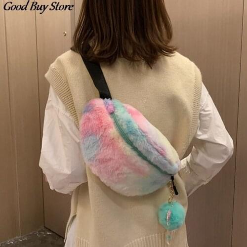 Colorful Soft Fur Waist Bags Women Winter Warm Plush Chest Bag Lady Fanny Pack Faux Fur Crossbody Purse Casual Phone Pouch Belt
