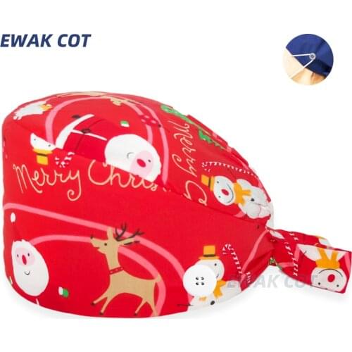 Christmas Scrubs Cap Laboratory Operator Hats Pet Grooming Agency Work Scrubs Caps Beautician Scrub Hats Lab Surgical Hat Unisex