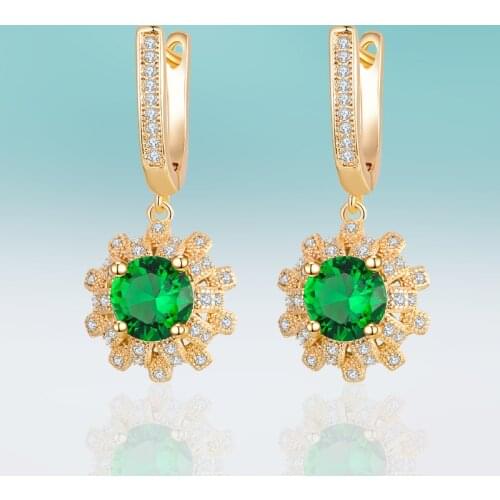 New Fashion Long Rose Gold Flower Mosaic Cubic Zirconia Colorful Dangle Drop Earrings for Women Party Jewelry Exquisite Gift