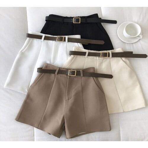 Casual Straight Sweet Solid Women Shorts Female Korean Summer Zipper Shorts Empire Sashes Button Pockets Mujer Mini Shorts