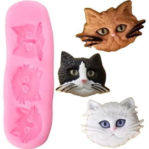 Cute Cat Head Silicone Mold DIY Animal Cupcake Topper Fondant Molds Cake Decorating Tools Candy Clay Chocolate Gumpaste Moulds