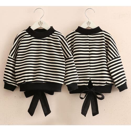 2021 Autumn Spring 3 4 6 8 10 12 Years Children O-Neck Knitted Pullover Cotton White Black Striped Sweater For Kids Baby Girls