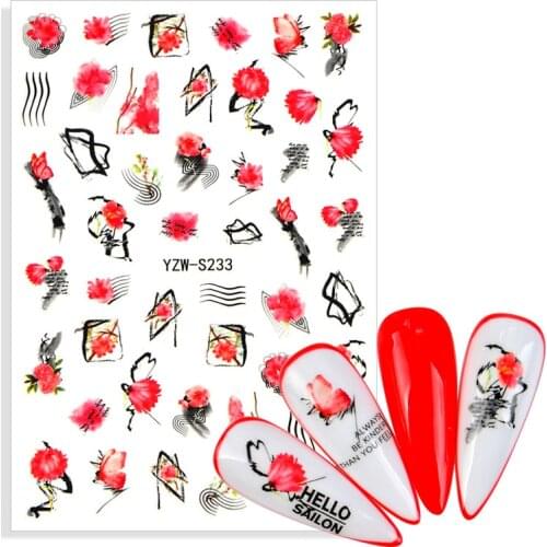 Nail Art Decoration Adhesive Sticker Tips Chic Flowers Leaf Geometric Lines Abstract Graffiti Lady Face Design Decals For Nails