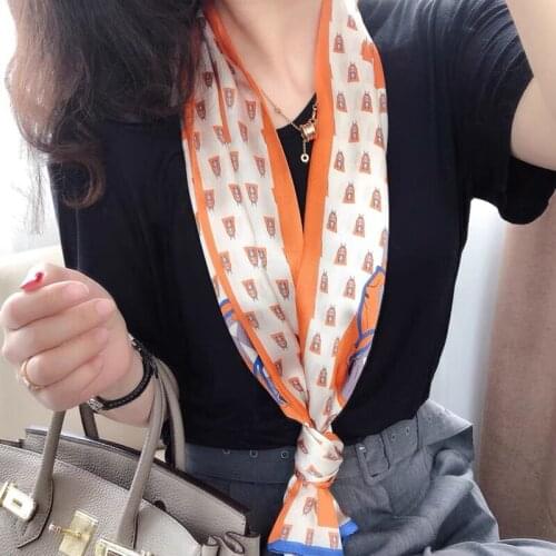 2021 spring Korean version of all-match women scarf silk hand-feel double-sided printing scarf thin section scarf 15x150cm