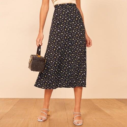 Woman Skirts Elegant Vintage Floral Print Skirts For Women Back Zipper High Waist Midi Skirt 2020 Fashion Womens Clothes Faldas