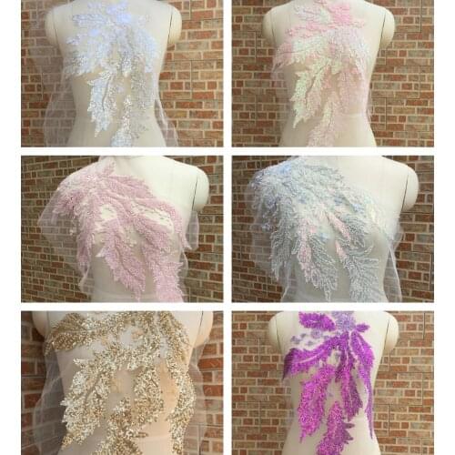 Pearl Beaded sew on 3D Embroidered Bridal Lace Applique patch for Wedding Bodice Veil Dance Costumes Bridal Gown Hem Accessories