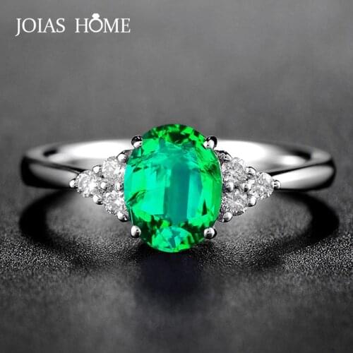 JoiasHome Luxury 925 Silver Ring With Green Oval Emerald Gemstone Silver Woman Open Adjust Size Classicparty Gift Wholesale