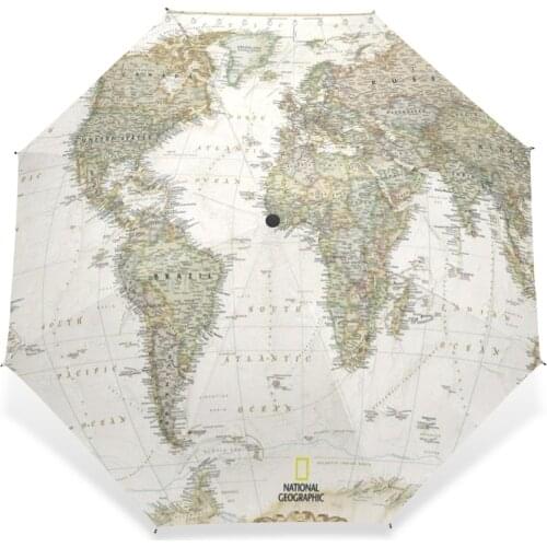 2017 Womens Mens Vintage World Map Umbrella Parasol Automatic 3 Folding Sun Rain Women Protection Windproof Umbrellas
