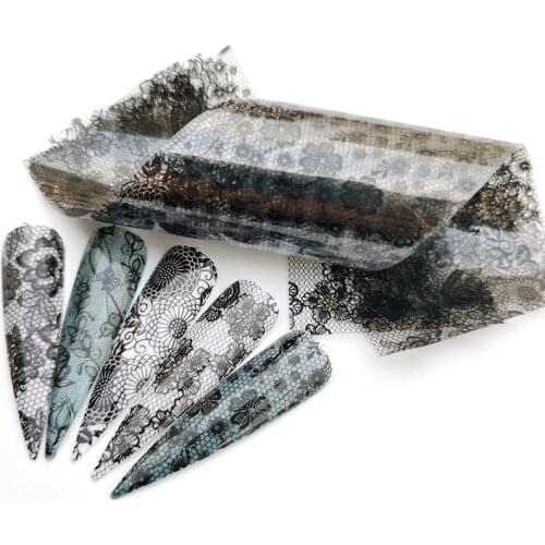 15x4cm Mix White Lace Nail Art Transfer Foils Holographic Flowers Designs Nail Stickers Decal Wraps Decoration Manicure