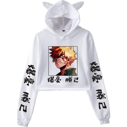 2021 Japanese Cartoon Anime My Hero Academia Bakugou Katsuki Cat Ear Hoodie Sweatshirt Women Sportswear Hip Hop Cotton Tops