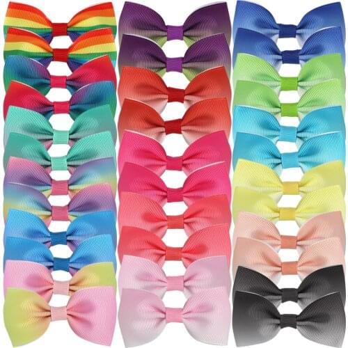 34pcs/lot 3" Gradient Color Hair Bows With Alligator Clips Mini Rainbows Hairpins