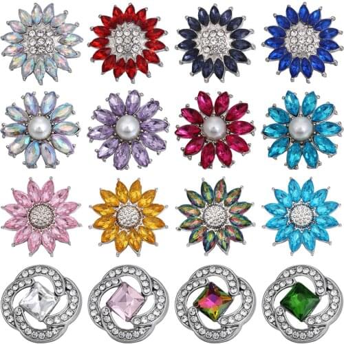 5pcs/lot New Mixed Colors Beauty Crystal Flower Metal Snap Button Fit 18mm 20mm Snap Bracelets Bangles Women Snaps Jewelry