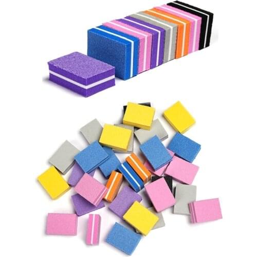 50pcs Double-sided Mini Nail File Blocks Colorful Nails Polish Sanding Buffer Strips Polishing Manicure Tools