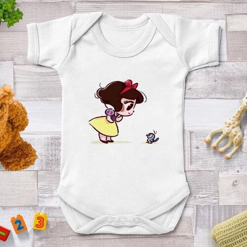 Snow White Baby Rompers Newborn Jumpsuits Harajuku Disney Princess Printed Cute Cartoon Infant Bebe Clothes Baby Girl Outfits