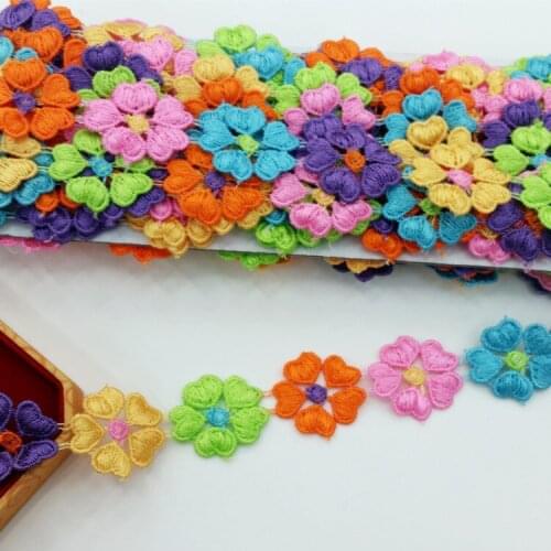 Free Shipping 15Yards 25mm Wide Rainbow Flowers Lace Trim