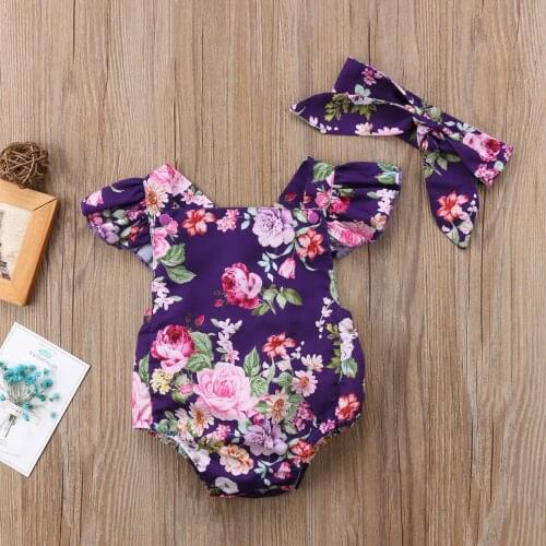 Summer Newborn Infant Baby Girls Floral e Bodysuit Jumpsuit Outfits Clothes