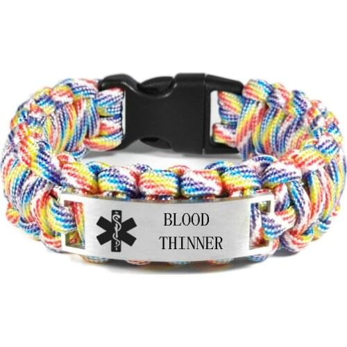 New Personalized Engraving Medical Alert ID Bracelets Type 1 Diabetes DIY Stainless Steel Outdoor Umbrella Cord Customize Bangle