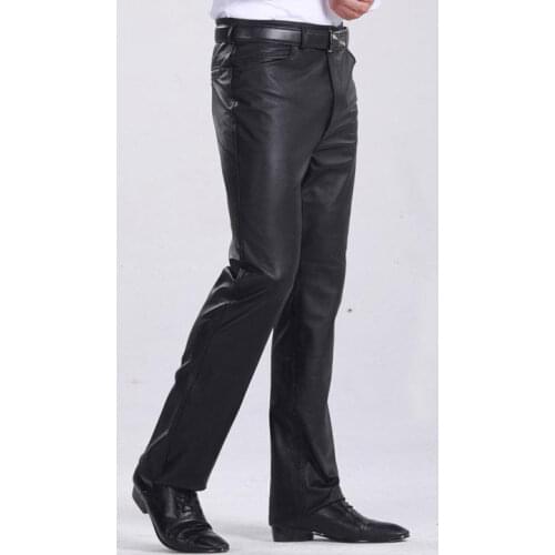 Autumn winter casual motorcycle faux leather pants men trousers pu pants for men pantalon homme plus velvet thicken cloth black