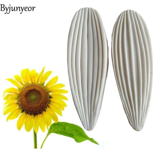 Byjunyeor 2PCS/SET Sunflower Petal Veiner Silicone Mold Fondant Impression Leaf Mold Sugarcraft Mold Cake Decorating Tools M2119