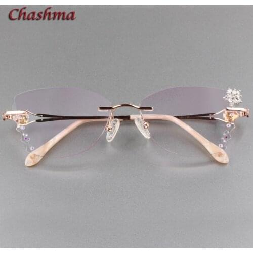 Chashma Butterfly Gradient Colored Lenses Titanium Frame Women Anti Reflective Lenses Rimless Glasses Light Eye Glasses