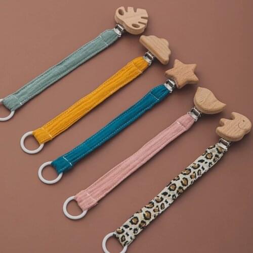 Baby Pacifier Chain Wooden Clip Animal Elephant Star Cotton Dummy Chains Soother Stroller Chain Nipple Holder Infant Teething