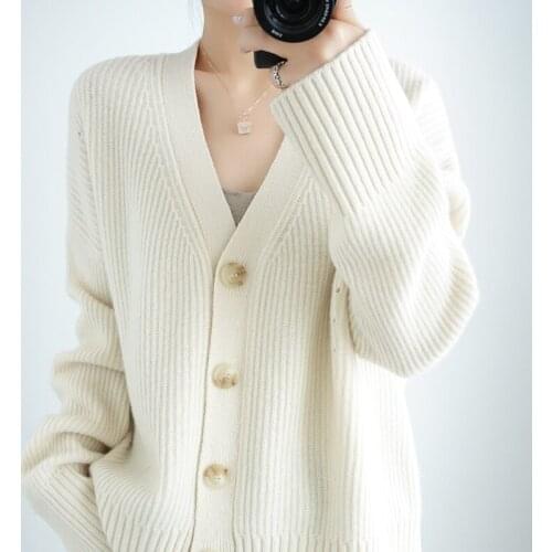 Lafarvie Winter Wool Blends Knit Cardigan Sweater Korean Fashion Top Femme Women Clothing Casaco Feminino Manga Larga Oversized