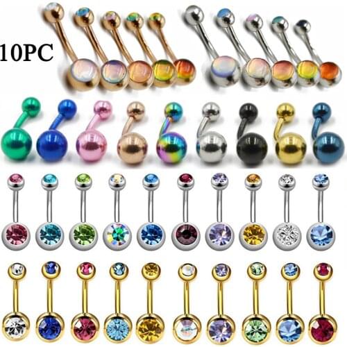 10 PCS Belly Button Rings Piercing Surgical Steel Double Crystal Rhinestone Navel Piercing Ombligo Ball Nombril Belly Dance Show
