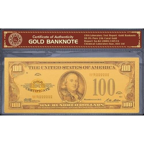 1928 year Gold Plated US Dollar Banknote Copy Paper USD 100 50 20 10 5 dollar Banknote Collection Home Decorations pack of 2pcs