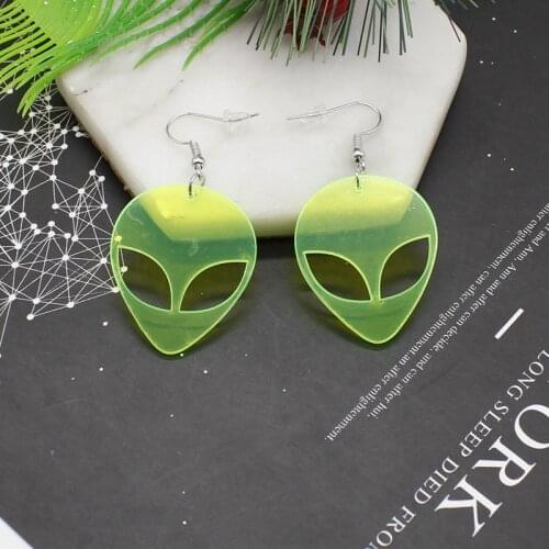 Creative retro cartoon alien acrylic earrings high-quality fluorescent green ladies party nightclub jewelry gift
