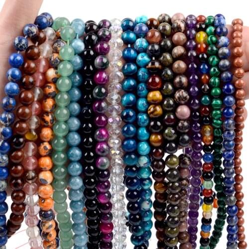 Natural Stone Amazonite Agates Angelite Turquoises Tiger Eye Round Beads For Jewelry Making Bracelet 4/6/8/10/12mm 15'' Strand