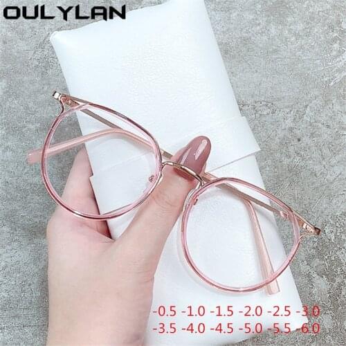 Oulylan Round Finished Myopia Glasses Women Men Cat Eye Nearsighted Eyewear Student Glasses with Diopters Minus -1.0 -1.5 -2.5