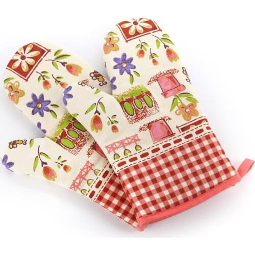 Wholesale 100pcs/lot 28*18CM Print Flower Cotton 180Degree Baking Cook Oven Gloves Mitt Cotton Kitchen cooking 100% Cotton