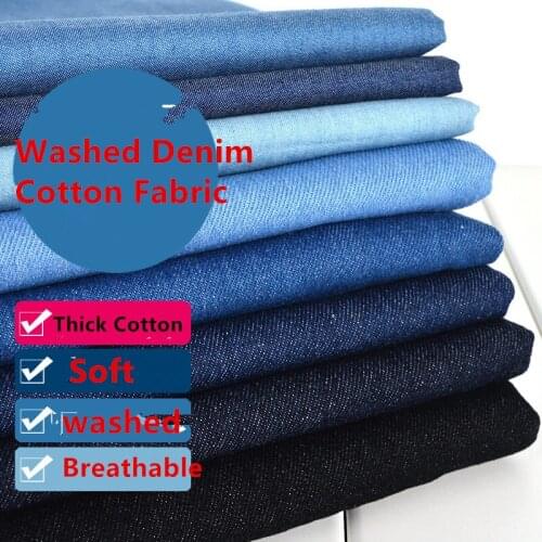 Thick Soft Washed Denim Jeans Fabric Sewing Dress Coat Clothing Fabric 100% Cotton Fabric 500g/ M 140 *100cm